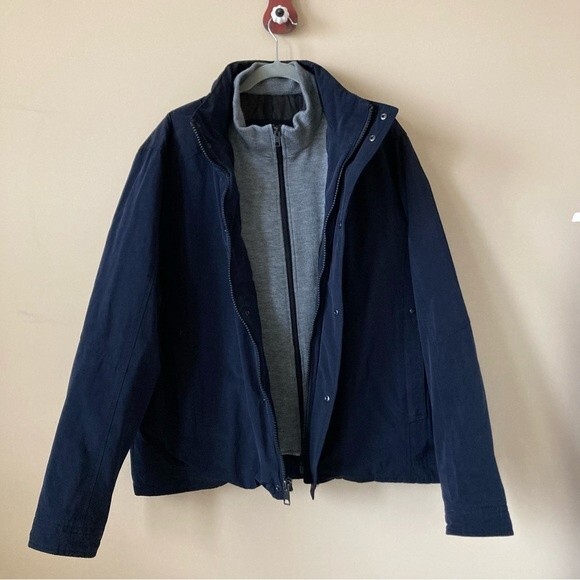William Rast Men's Collared Navy and Gray Jacket Coat XL